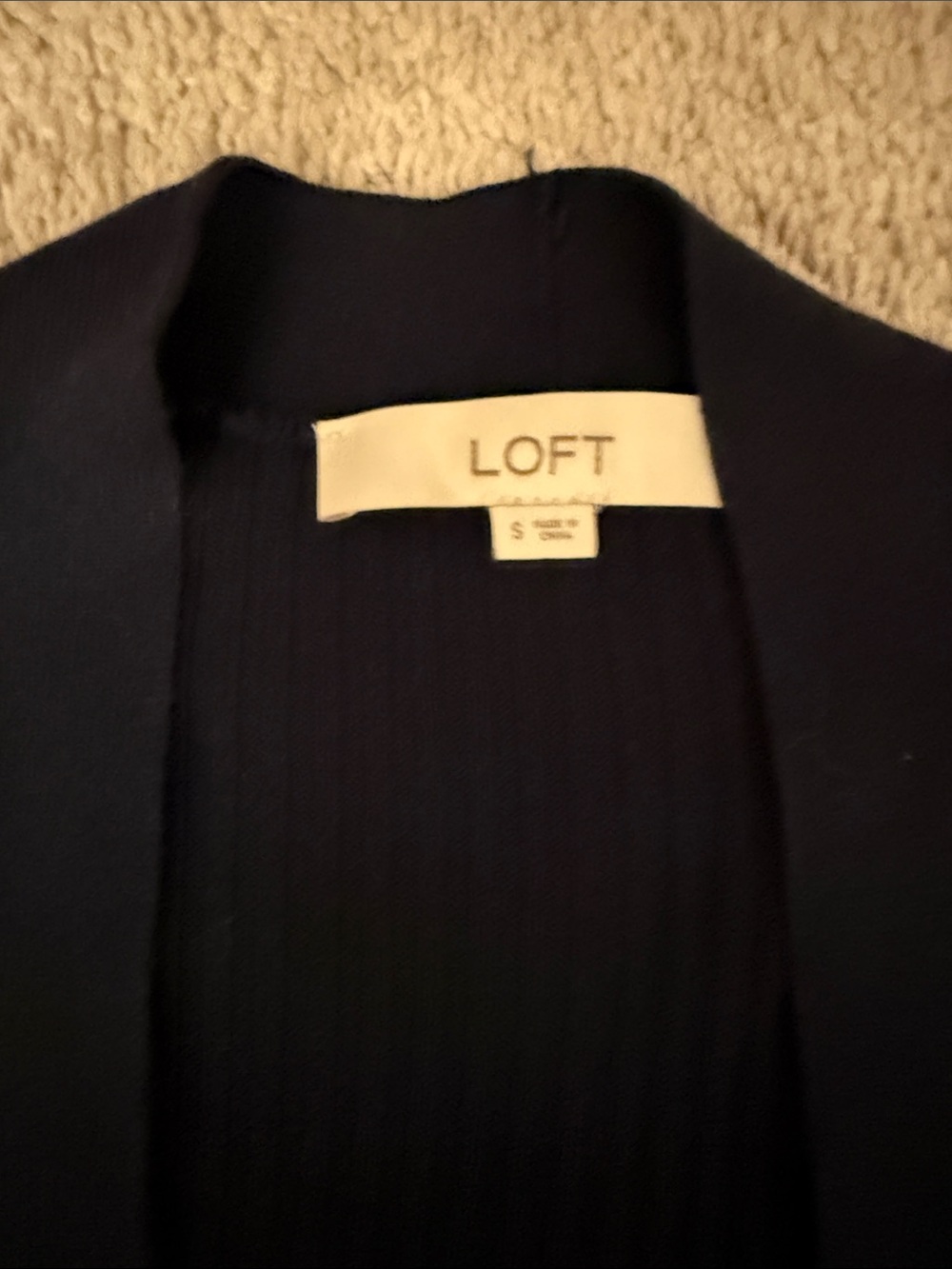 LOFT Navy Open-Front Ribbed Cardigan - Picture 2 of 5